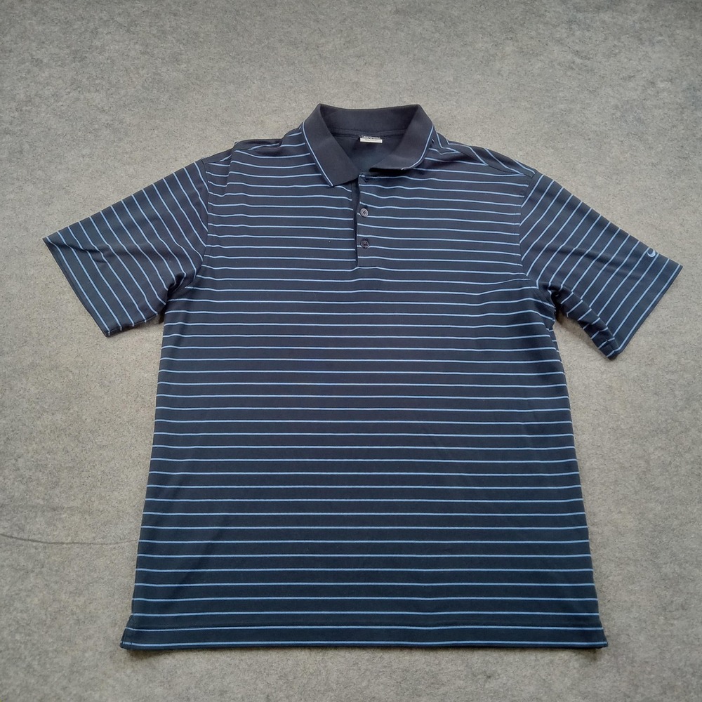 Nike Golf Polo Shirt Mens Medium Blue Stripe Performance Fit Dry 143606-414